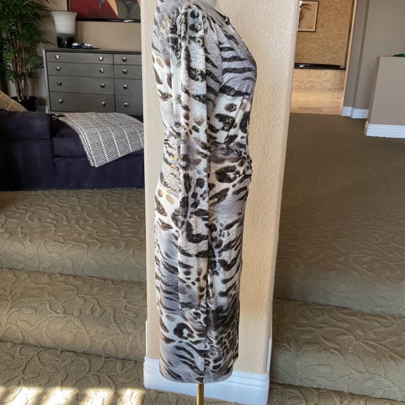 Cache Animal Print Dress with Gold Hardware - Medium - Picture 6 of 7